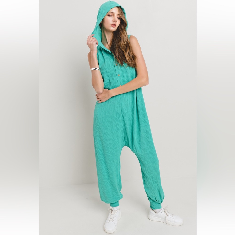 Boho Solid Button Down Harem Jumpsuit